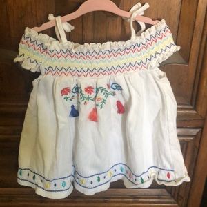 Girls white cold shoulder embroidered shirt